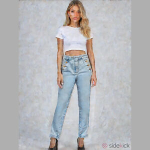 Zara Straight Leg Jeans Gold Button